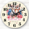 Owl Couple Love Birds Valentine's Day Gift Anniversary Yellow Personalised Clock