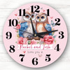 Owl Couple Love Birds Valentine's Day Gift Anniversary Pink Personalised Clock