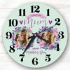 Mum Mother's Day Gift Green Flower Photos Personalised Clock