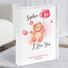 Valentine Gift Teddy Bear Hearts Balloons Personalised Acrylic Block