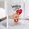 Valentine Gift Cute Teddy Bear Love Heart Personalised Clear Acrylic Block