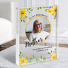 Yellow Floral Circle Photo Frame Gift For Mum Personalised Clear Acrylic Block