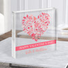 Heart Happy Valentine's Day Gift Pink Personalised Clear Square Acrylic Block