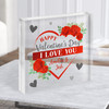 Happy Valentine's Day Gift Heart Red Roses Custom Clear Square Acrylic Block