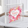 Watercolour Wife Gift Pink Floral Heart Personalised Clear Square Acrylic Block
