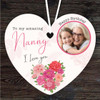 Nanny Floral Pink Photo Frame Birthday Gift Heart Personalised Hanging Ornament
