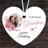 Amazing Grandma Pink Flowers Photo Birthday Gift Heart Personalised Ornament