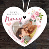 Wonderful Nanny Floral Heart Photo Birthday Gift Heart Personalised Ornament