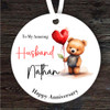 Teddy Bear Heart Anniversary Gift Husband Round Personalised Hanging Ornament