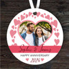 Heart Frame Happy Anniversary Gift Photo Round Personalised Hanging Ornament