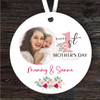 Pink Floral Photo First Mother's Day Gift Round Personalised Hanging Ornament