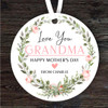 Grandma Love You Floral Wreath Mother's Day Gift Round Personalised Ornament