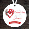 Fiancée Grey Bow Red Hearts Valentine's Day Gift Round Personalised Ornament