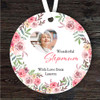 Wonderful Stepmum Gift Watercolour Pink Floral Round Personalised Ornament