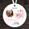 Gift For Girlfriend Pink Heart Floral Round Personalised Hanging Ornament