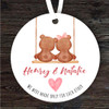 Teddy Bear Couple Swing Romantic Cute Gift Round Personalised Hanging Ornament