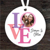 Pink Word Photo Frame Romantic Cute Gift Round Personalised Hanging Ornament