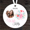 Gift For Wife Pink Heart Floral Round Personalised Hanging Ornament