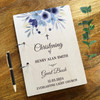 Wood Watercolour Blue Floral Cross Message Notes Keepsake Christening Guest Book