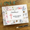 Wood Watercolour Floral Pink Cross Message Notes Keepsake Christening Guest Book