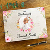 Wood Watercolour Pink Floral Photo Message Keepsake Christening Guest Book