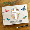 Wood Floral Cross Message Notes Baby Keepsake Christening Guest Book