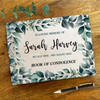 Wood Green Leaves Teal Sympathy In Loving Memory Funeral Condolence Guest Book