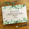 Wood Watercolour Green Leaves Message Notes Keepsake Wedding Guest Book