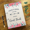 Wood Red Floral Message Notes Keepsake Wedding Guest Book