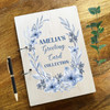 Wood Blue Flower Memories Keepsakes Greeting Card Keeper Book
