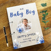 Wood Blue Floral Baby Boy Photo Album Memories New Baby Keepsake Book