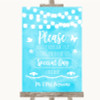 Aqua Sky Blue Lights Don't Post Photos Online Social Media Wedding Sign