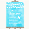 Aqua Sky Blue Watercolour Lights Important Special Dates Wedding Sign