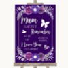 Purple & Silver I Love You Message For Mum Personalised Wedding Sign