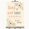 Blush Peach Floral Kids Table Personalised Wedding Sign Blush Peach Floral Kids Table Personalised Wedding Sign