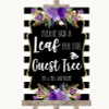 Black & White Stripes Purple Guest Tree Leaf Personalised Wedding Sign