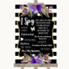 Black & White Stripes Purple I Spy Disposable Camera Personalised Wedding Sign