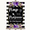 Black and White Stripes Purple Pimp Your Prosecco Personalised Wedding Sign