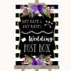 Black & White Stripes Purple Card Post Box Personalised Wedding Sign