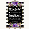 Black & White Stripes Purple Take A Moment To Sign Our Guest Book Wedding Sign