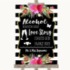 Black & White Stripes Pink Alcohol Bar Love Story Personalised Wedding Sign