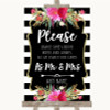 Black & White Stripes Pink Share Your Wishes Personalised Wedding Sign