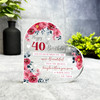 40th Birthday Present Female Red Flowers Heart Plaque Keepsake Gift