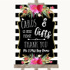 Black and White Stripes Pink Cards and Gifts Table Personalised Wedding Sign