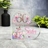 Sister 60th Pink Purple Floral Happy Birthday Present Heart Plaque Keepsake Gift
