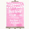 Baby Pink Watercolour Lights This Way Arrow Left Personalised Wedding Sign