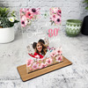 80th Birthday Gift For Her Pink Floral Heart Photo Personalised Gift Plaque