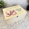 Pink Teddy Bear Sleeping On The Moon New Baby Personalised Wooden Keepsake Box