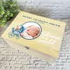 Blue Teddy Bear In Pram Photo New Baby Personalised Wooden Memory Keepsake Box