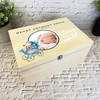 Blue Teddy Bear In Pram Photo New Baby Personalised Wooden Memory Keepsake Box